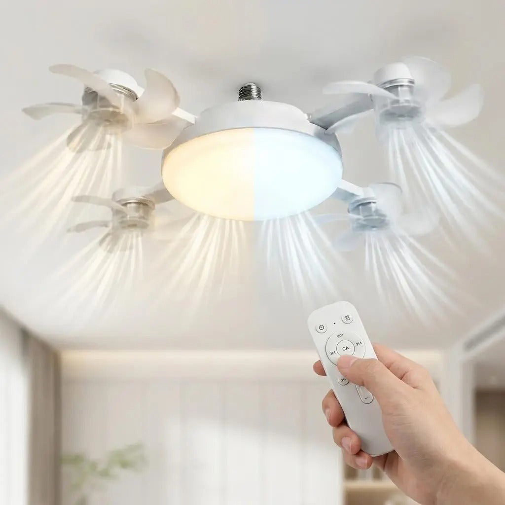 2026 Neuer E27-Sockel Deckenventilator mit Licht – 2-in-1 leiser LED-Ventilator mit Fernbedienung, energiesparende Kühl- und Beleuchtungskombination für das Schlafzimmer zu Hause