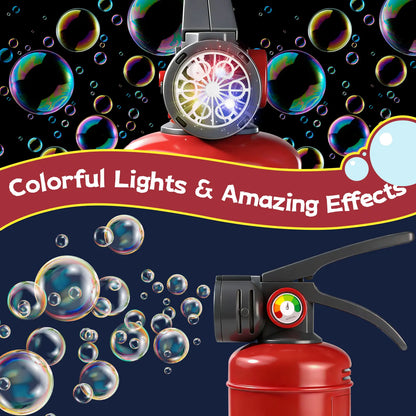Automatic Bubble Machine Toy for Kids, Fire Extinguisher Style Bubble Blower with Colorful LED Lights, 6-Hole Bubble Maker with Bubble Solution for Outdoor Party Birthday Summer Play