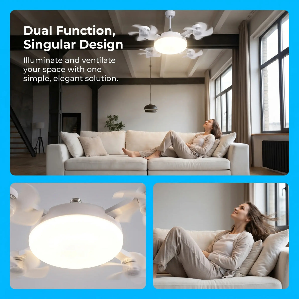 2026 Neuer E27-Sockel Deckenventilator mit Licht – 2-in-1 leiser LED-Ventilator mit Fernbedienung, energiesparende Kühl- und Beleuchtungskombination für das Schlafzimmer zu Hause
