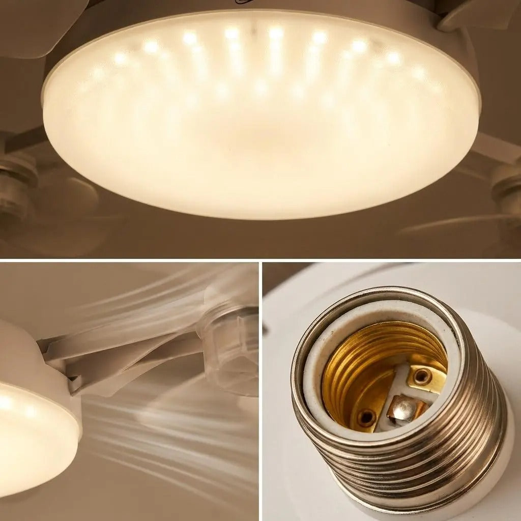 2026 Neuer E27-Sockel Deckenventilator mit Licht – 2-in-1 leiser LED-Ventilator mit Fernbedienung, energiesparende Kühl- und Beleuchtungskombination für das Schlafzimmer zu Hause