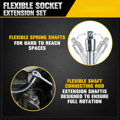 1/2 Inch 35cm Multifunctional Socket Wrench Set - 3 Bendable Shafts, Wrench Extender, Connecting Rod - Work Tools, Cars Accessories, Car Stuff, Field Mechanic Tools for Home Use,father'sdaygifts