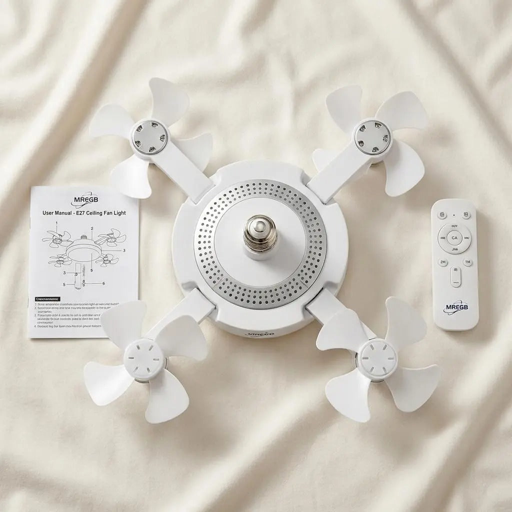 2026 Neuer E27-Sockel Deckenventilator mit Licht – 2-in-1 leiser LED-Ventilator mit Fernbedienung, energiesparende Kühl- und Beleuchtungskombination für das Schlafzimmer zu Hause